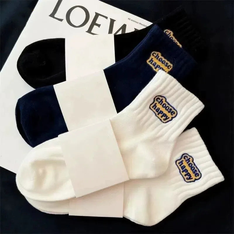 Polyester Blend Printed Letter Casual Crew Socks