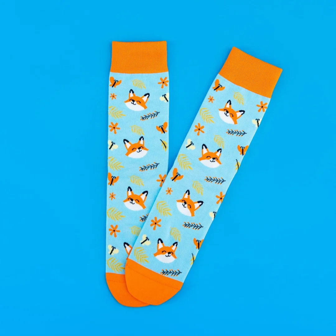 Cotton Blend Fox Pattern Mid Calf Unisex Socks - 8