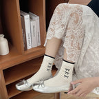 Polyester Elastane Bow Tie Casual Middle Tube Socks