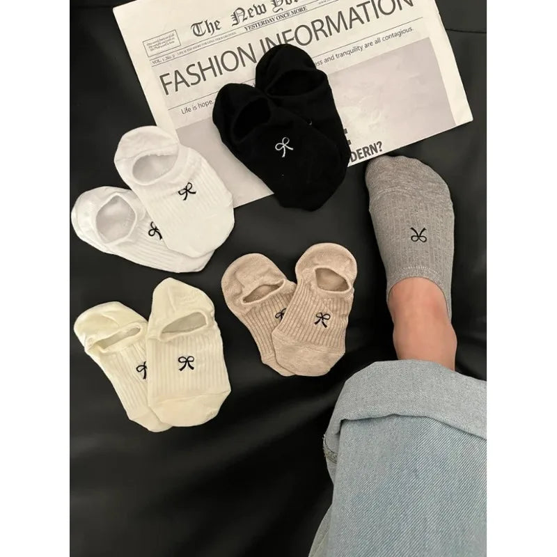 Cotton Polyester Invisible No Show Bow Socks - 1