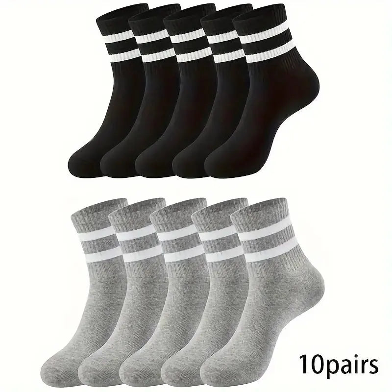Polyester Blend Striped Mid Tube Mens Casual Crew Socks