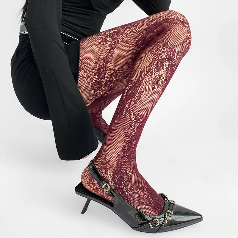 Floral Lace Mesh Pantyhose Women Nylon Tights - 17