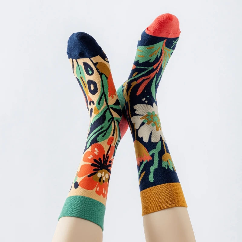 Cotton Blend Floral Mid Calf Socks