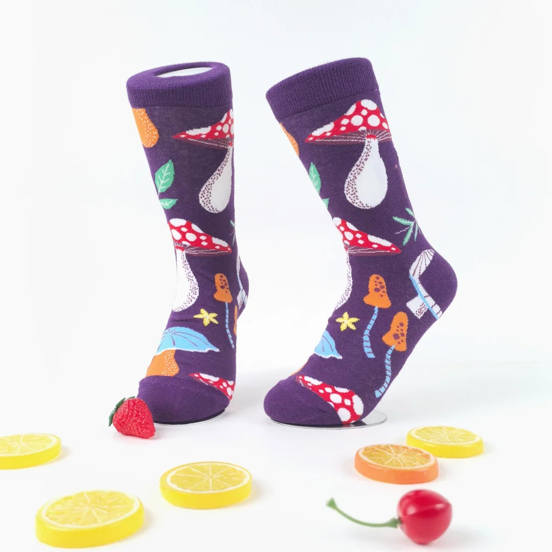 Cotton Blend Mushroom Pattern Mid Calf Socks