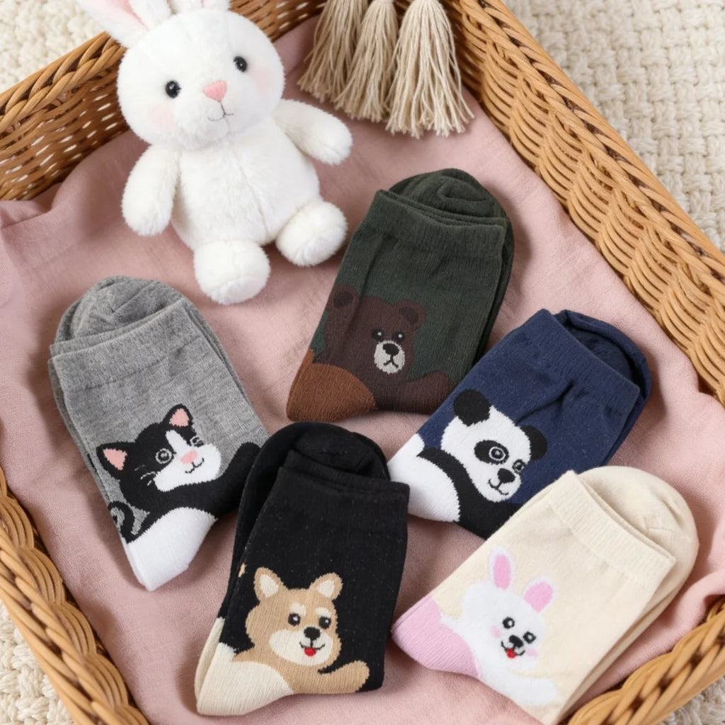Polyester Elastane Cartoon Animal Print Casual Socks Set