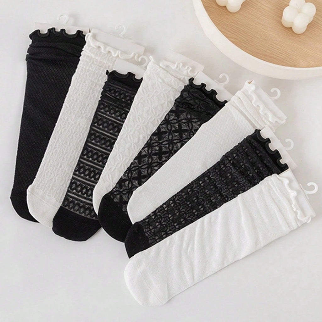 Polyester Elastane Sheer Lace Mesh Crew Socks