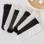 Polyester Elastane Sheer Lace Mesh Crew Socks