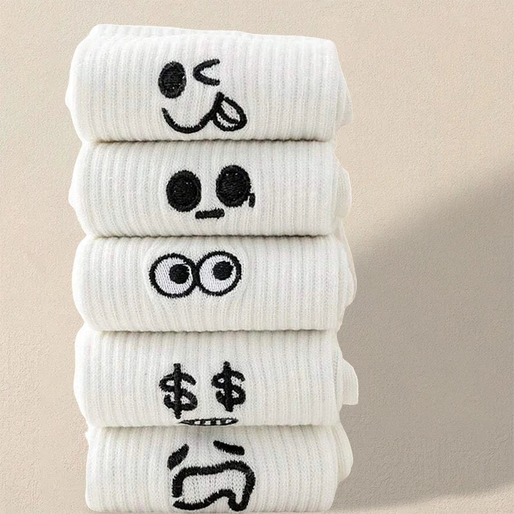 Polyester Blend Cartoon Expression Mid Tube Casual Socks - 5