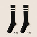 Cotton Polyester Striped Knee High Casual Socks