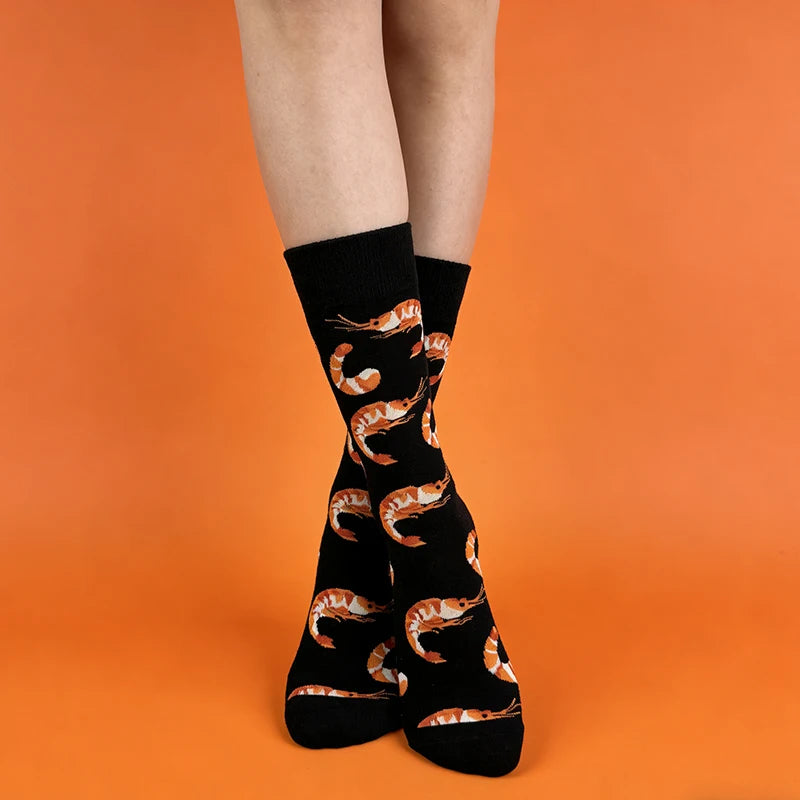 Polyester Elastane Shrimp Print Mid Calf Socks - 3