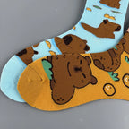 Cotton Blend Capybara Print Mid Calf Socks