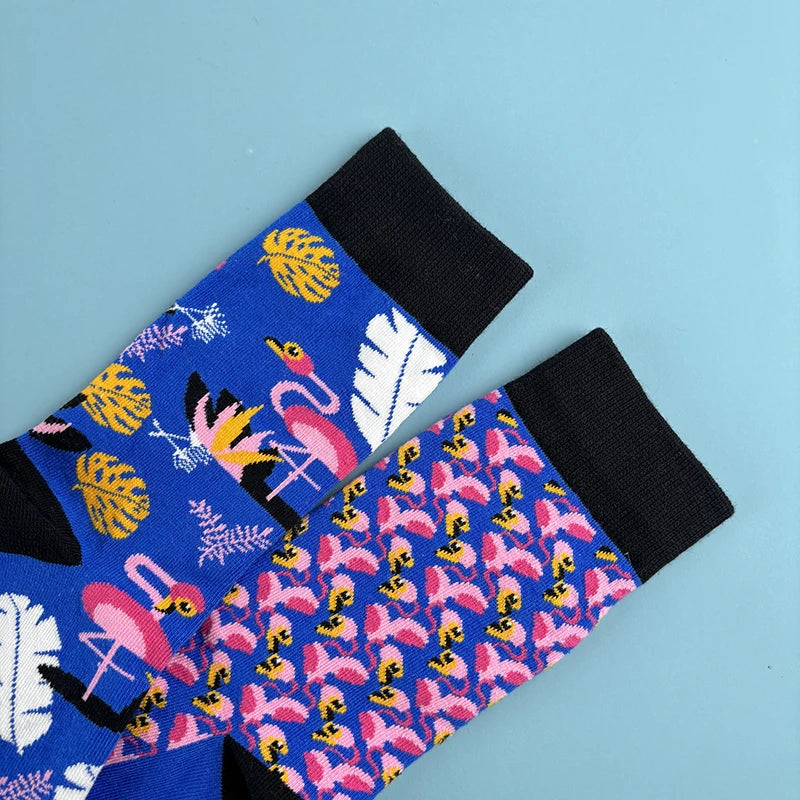 Cotton Blend Flamingo Print Mid Calf Casual Socks