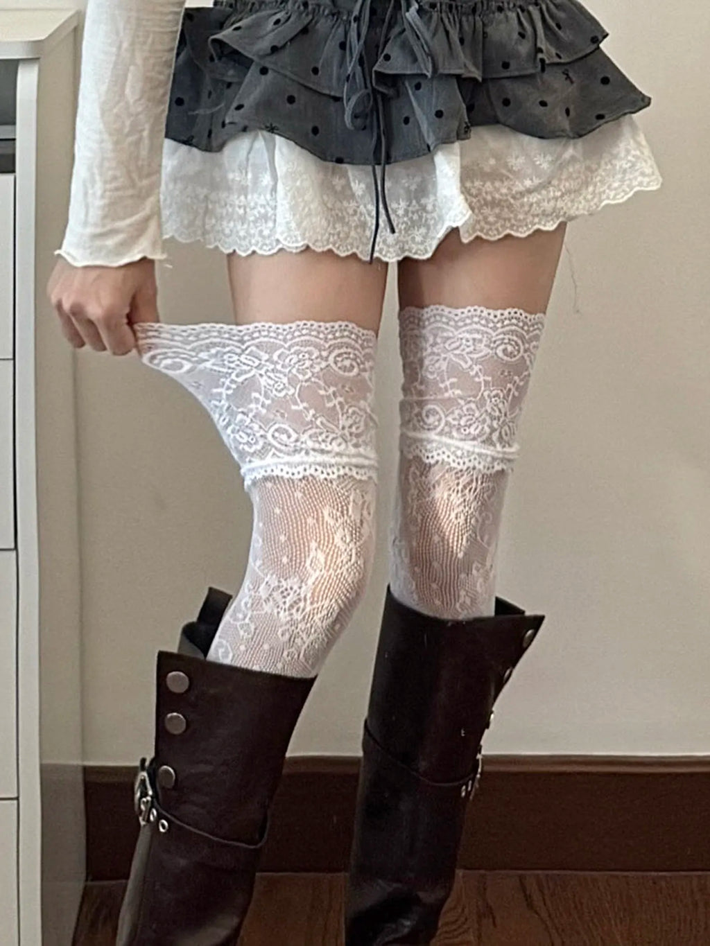 Nylon Spandex Lace Over The Knee Stockings