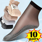 Thin Nylon Lace Transparent Socks Women Breathable Non Slip Cotton Bottom