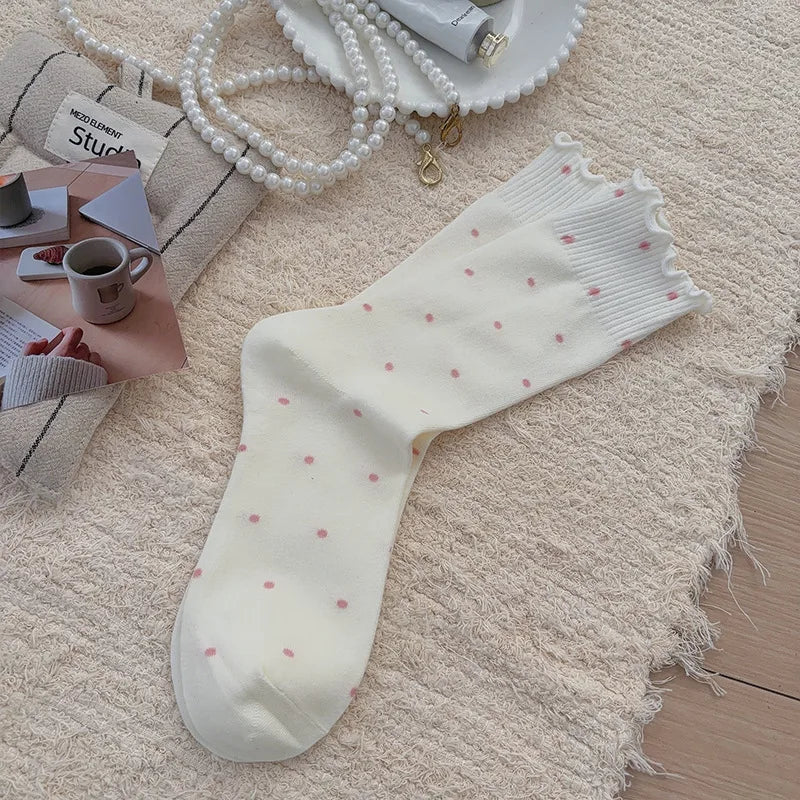 Polyester Spandex Polka Dot Mid Tube Casual Socks