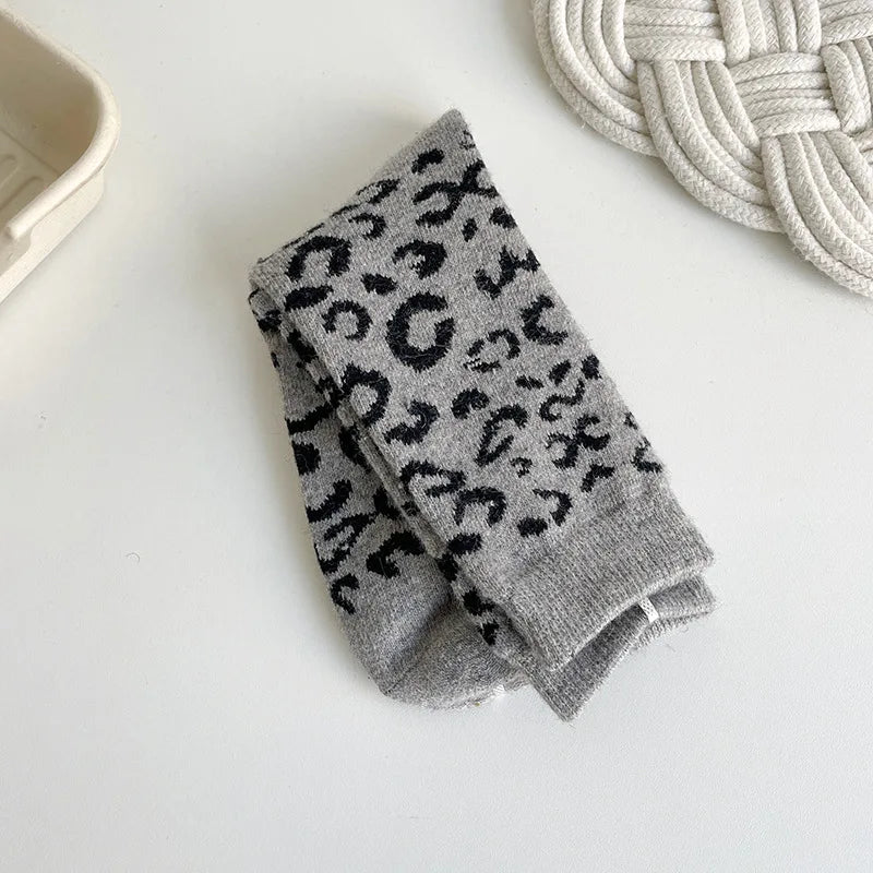 Thick Wool Leopard Print Thermal Socks for Women