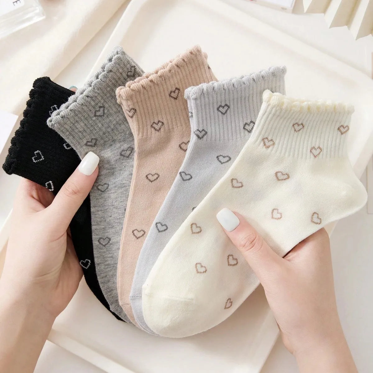 Polyester Elastane Heart Print Casual Socks