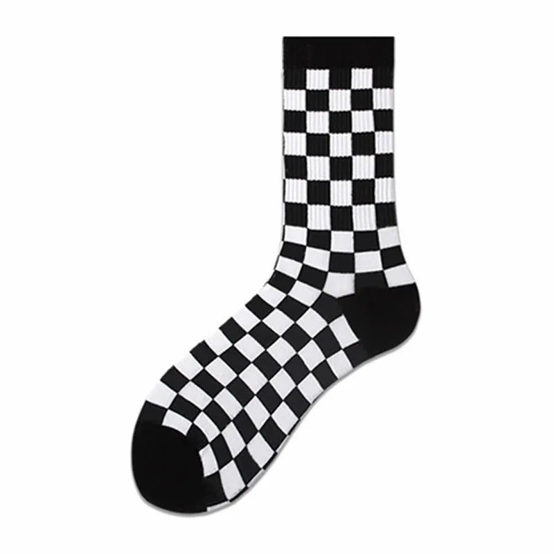 Polyester Blend Checkerboard Pattern Socks 2 Pair Set
