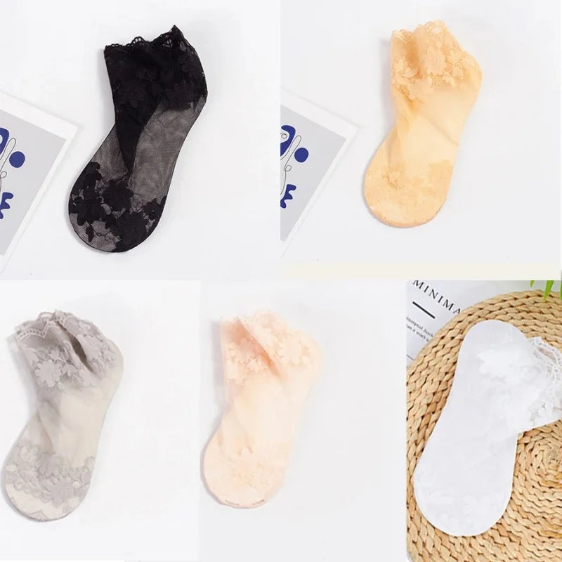 Floral Lace Low Tube Womens Socks