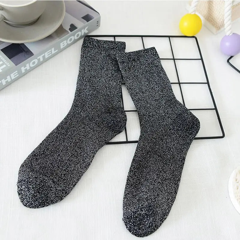 Metallic Knit Women Casual Socks - 33