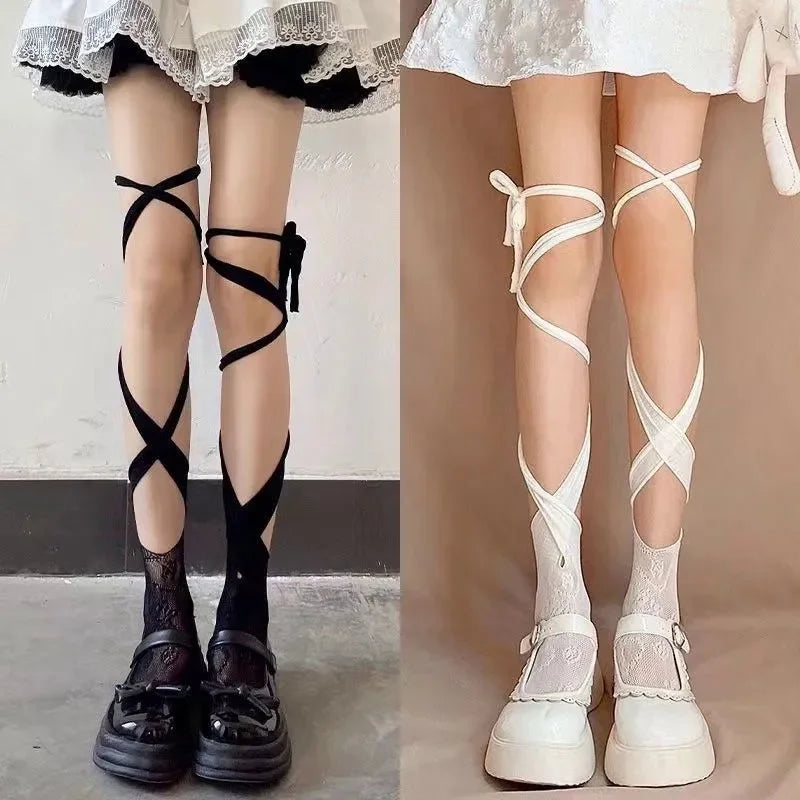Nylon Fishnet Split Toe Calf Socks - 6