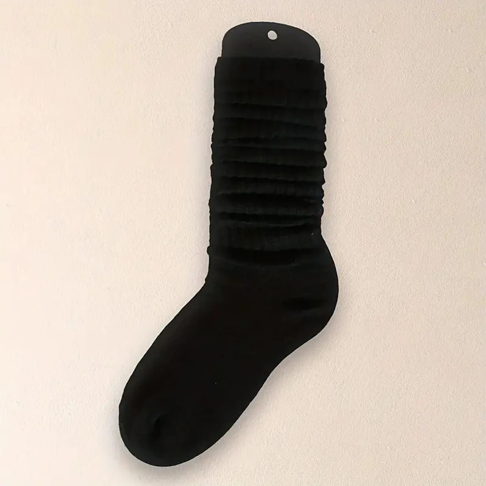 Polyester Elastane Pleated Mid Length Women Casual Socks