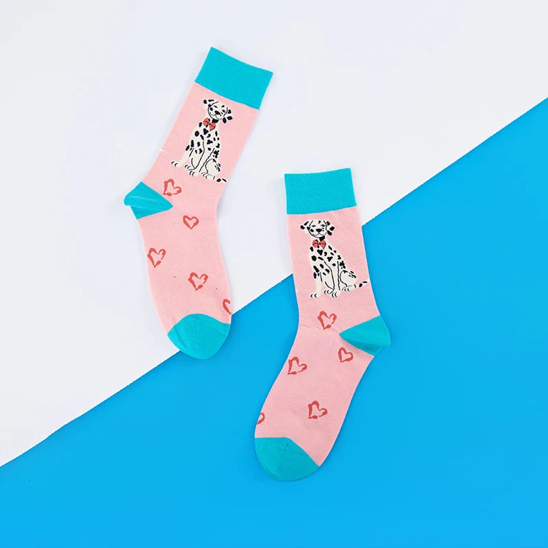 Cotton Blend Spotted Dog Print Mid Calf Socks