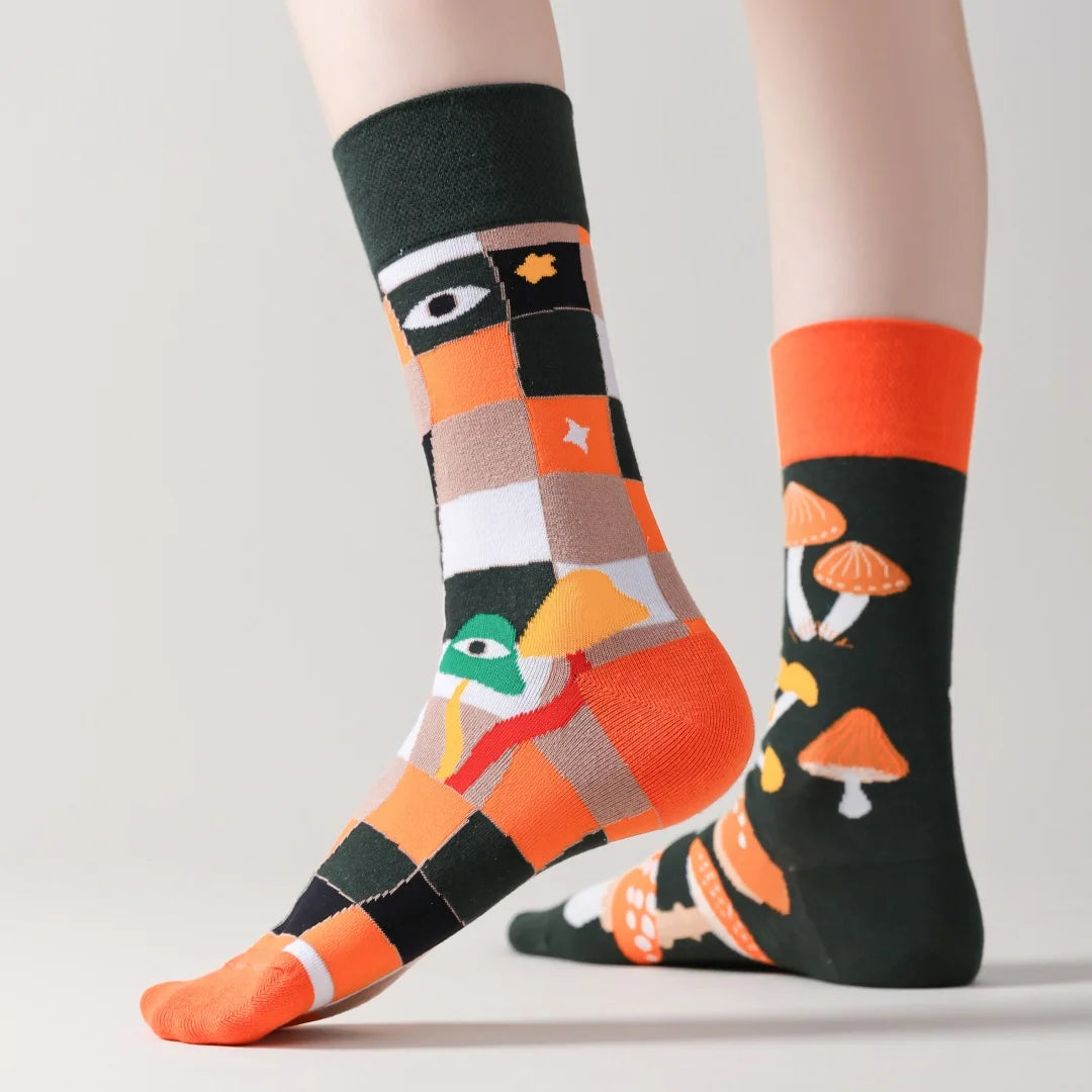 Cotton Blend Mushroom Print Mid Tube Casual Socks