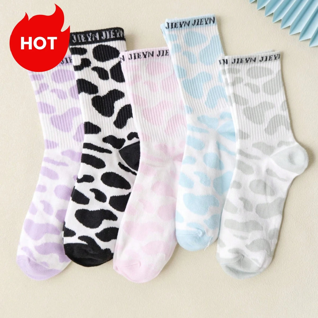 Polyester Elastane Cow Print Crew Socks