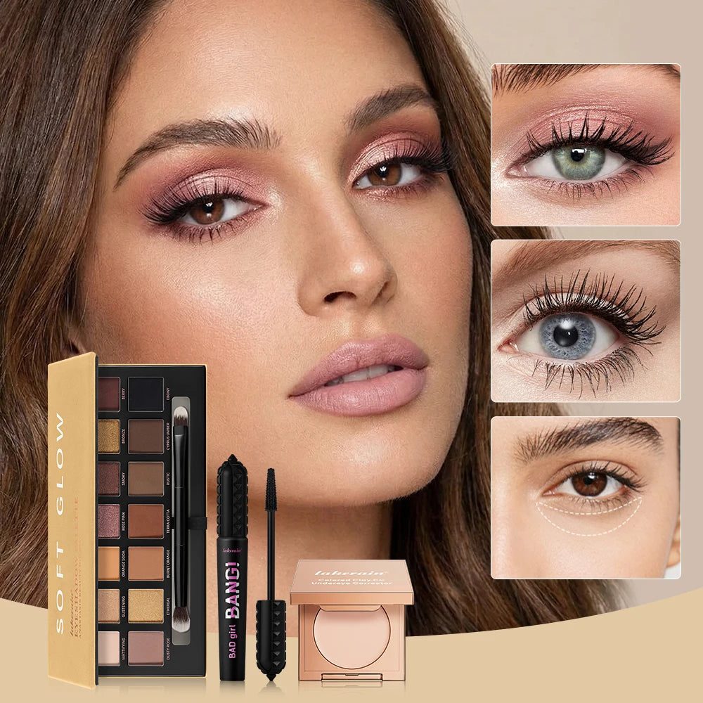 3 Piece Clay Corrector Eyeshadow And Volumizing Mascara Makeup Set - 2