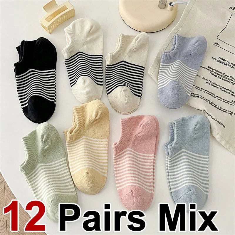 Polyester Elastane Striped Low Cut Casual Socks - 13