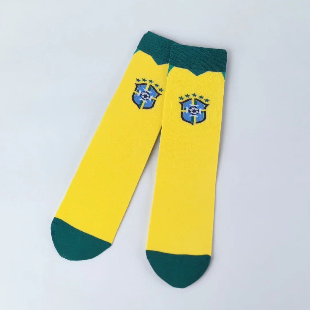 Cotton Blend Knee High Brazil Football Crew Socks - 4