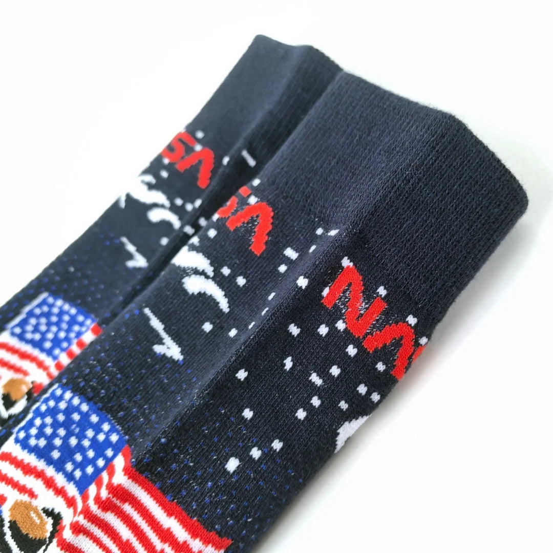 Cotton Blend Space Exploration Mid Calf Crew Socks