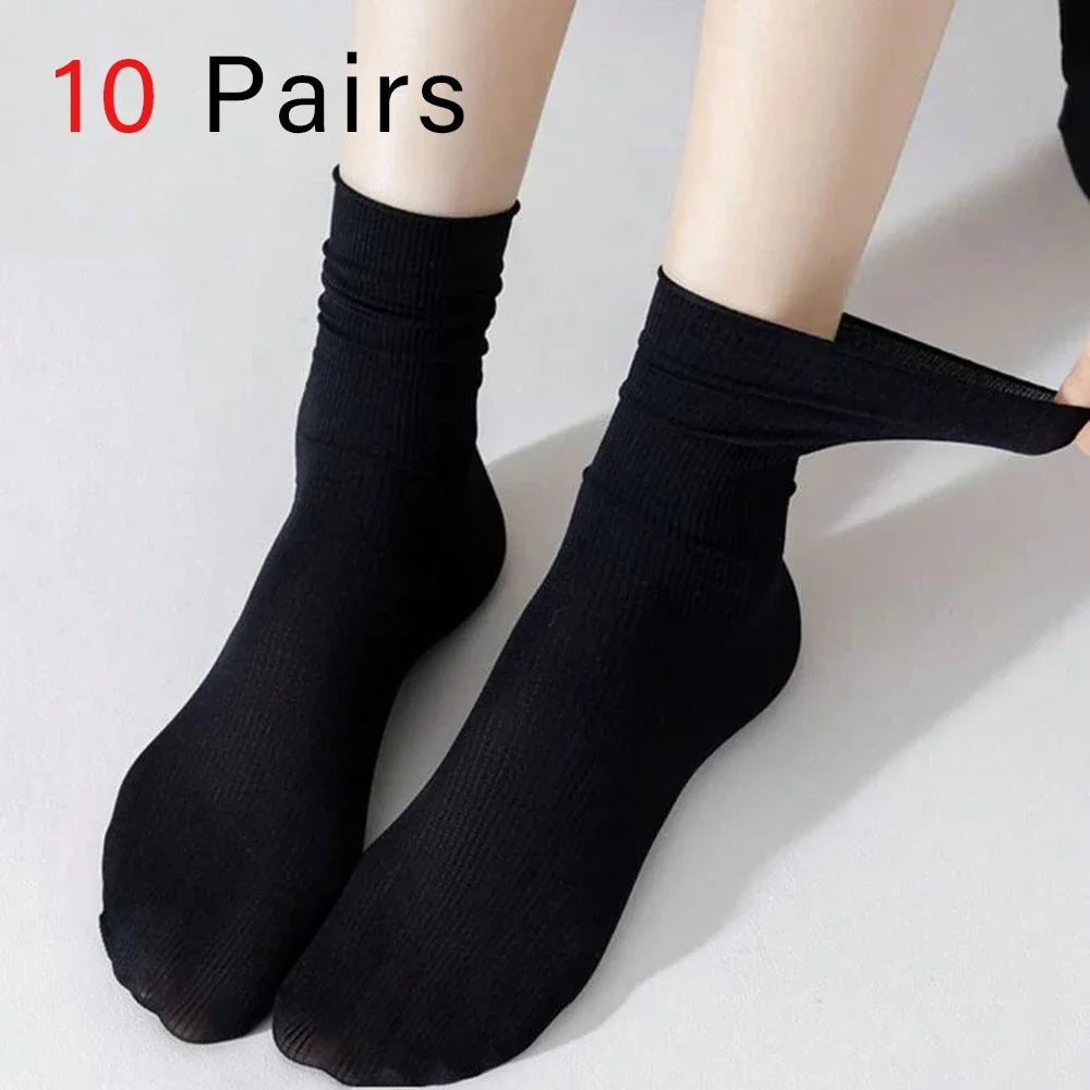10 Pairs Women Polyester Elastane Mid Length Casual Dress Socks