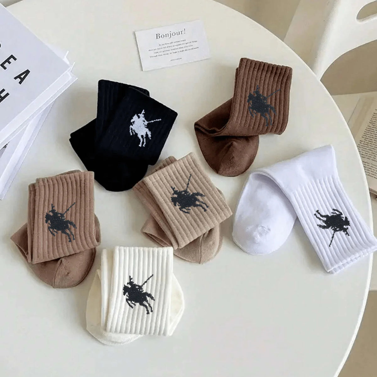Polyester Elastane Crew Socks Geometric Pattern Casual Footwear
