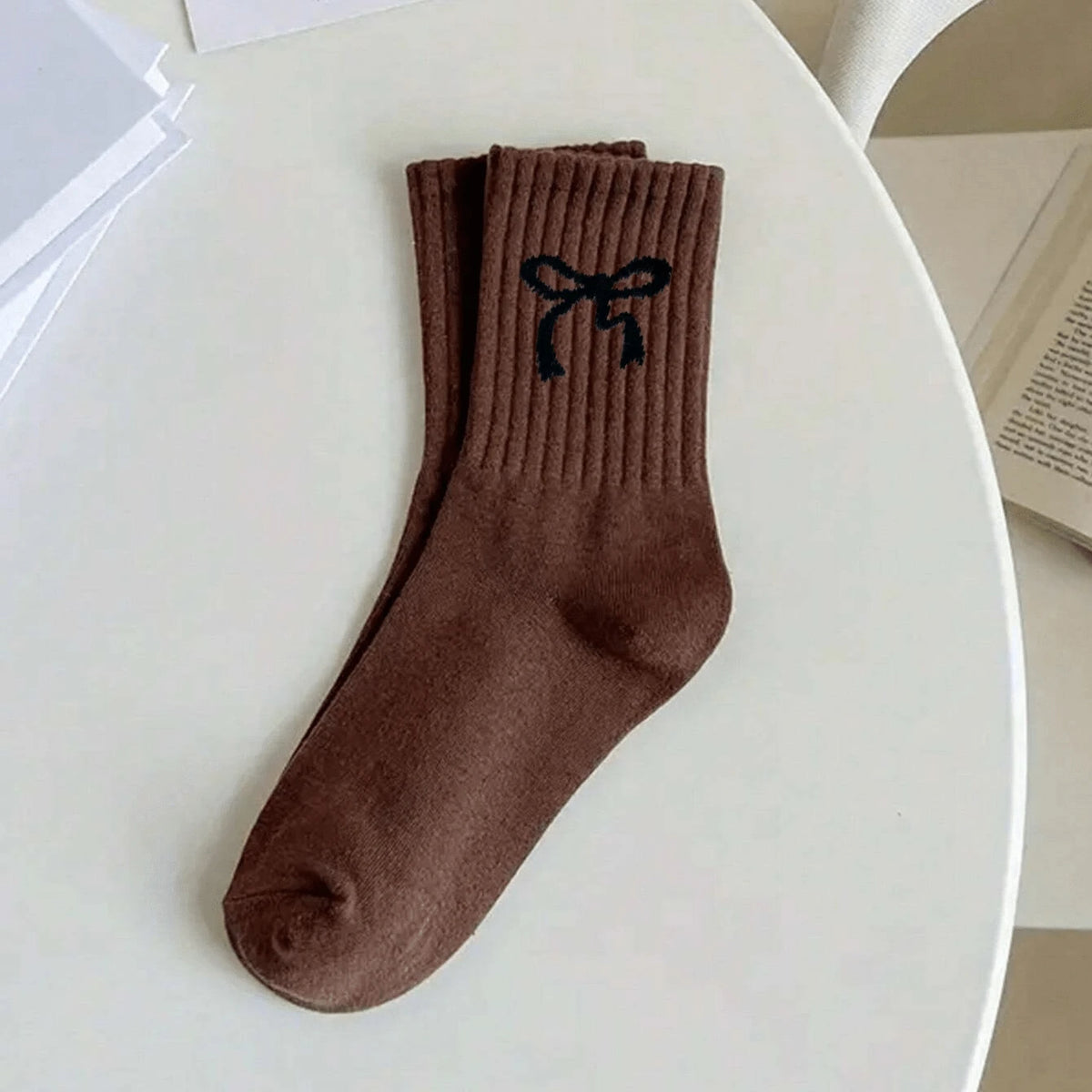 Polyester Elastane Women Bow Crew Socks