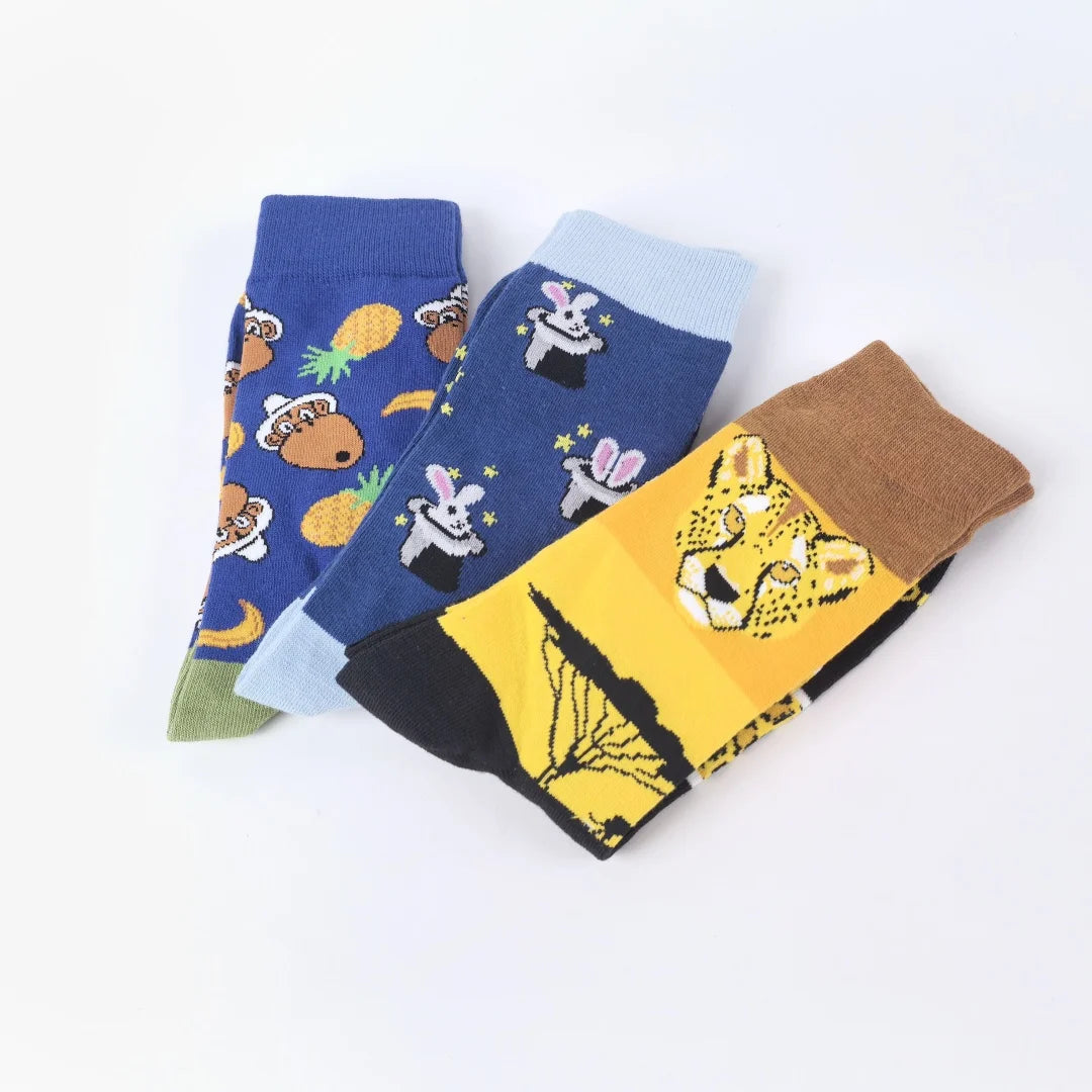 Polyester Animal Pattern Mid Calf Men Socks