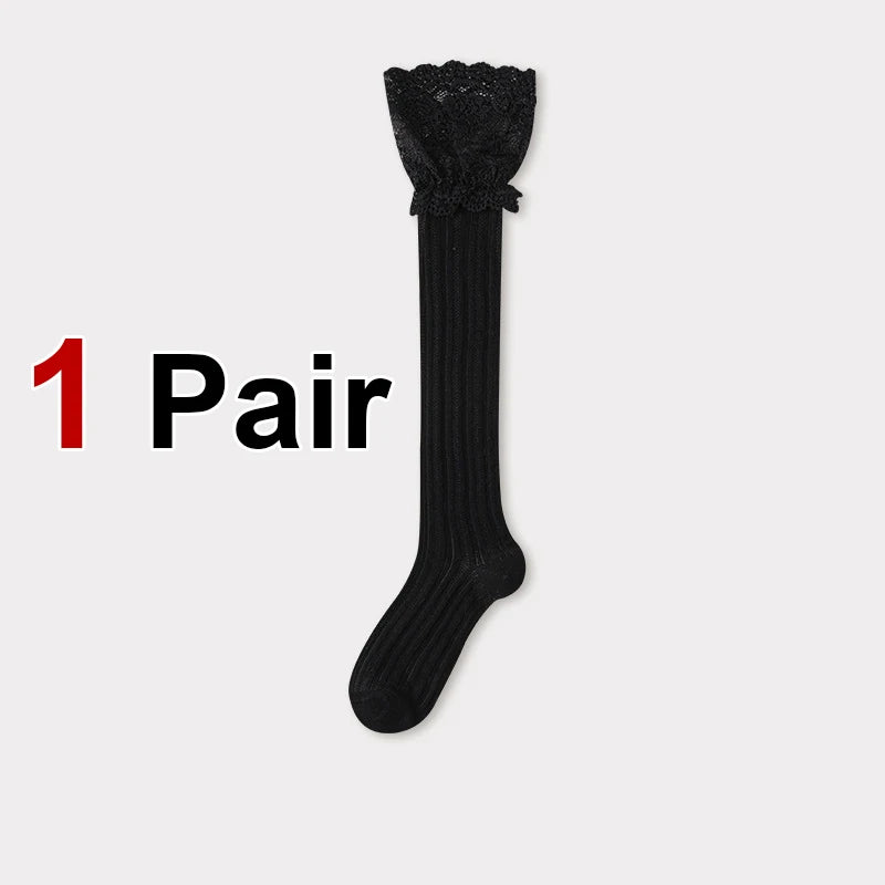 Polyester Spandex Floral Lace Hollow Knit Mid Tube Casual Socks - 12