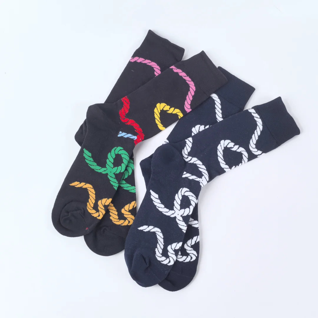 Cotton Blend Rope Pattern Mid Calf Crew Socks - 2