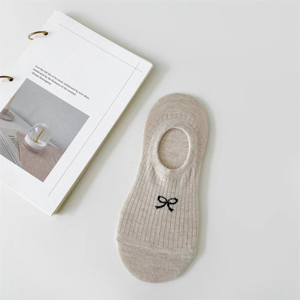 Cotton Polyester Invisible No Show Bow Socks - 12