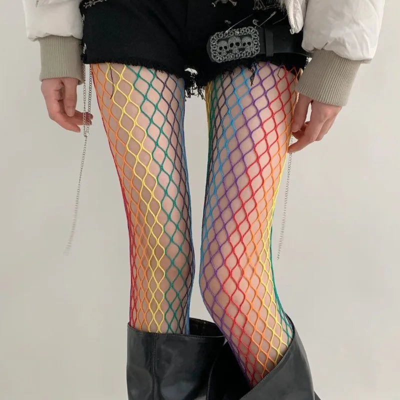 Rainbow Mesh Nylon Elastane Fishnet Tights - 1