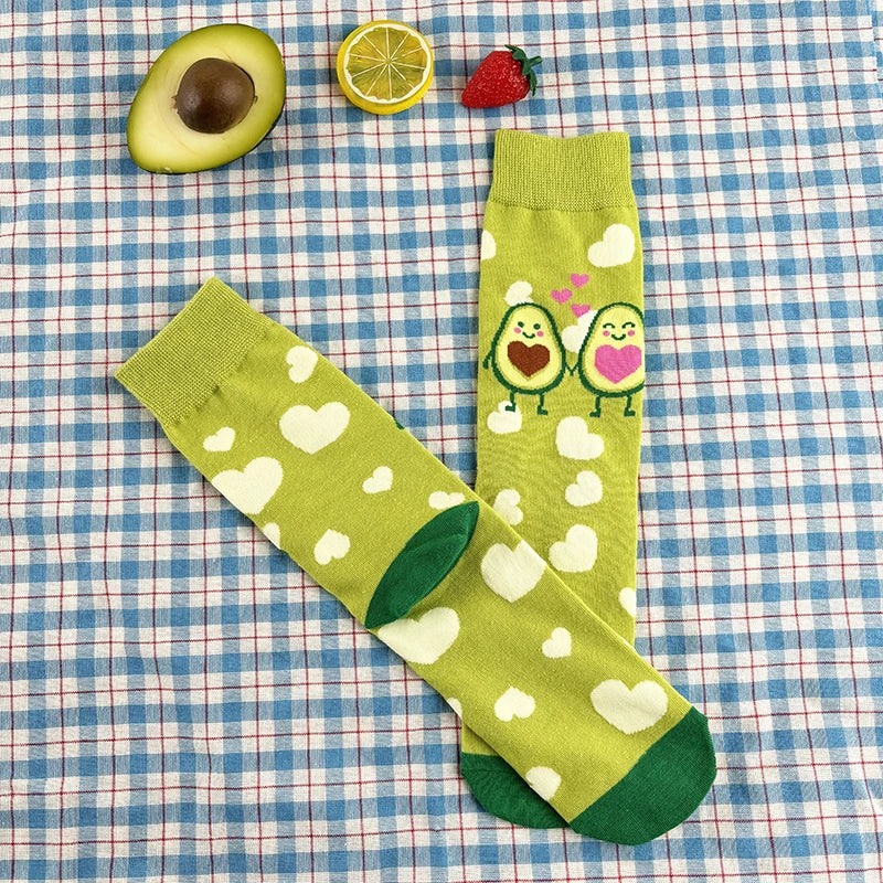 Cotton Blend Avocado Print Mid Calf Socks - 3