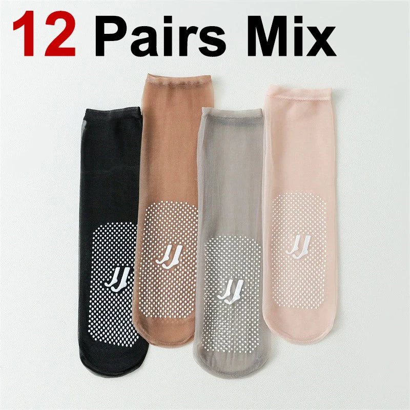 12 Pairs Nylon Spandex Anti Slip Invisible Silk Stockings