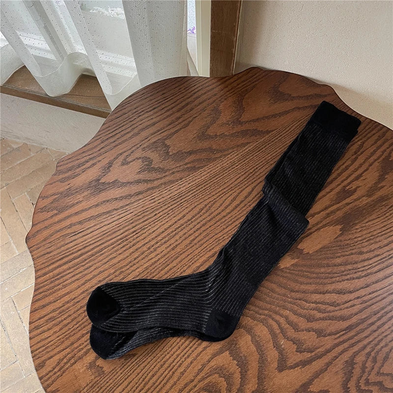Cotton Blend Breathable Vertical Striped Long Socks For Women