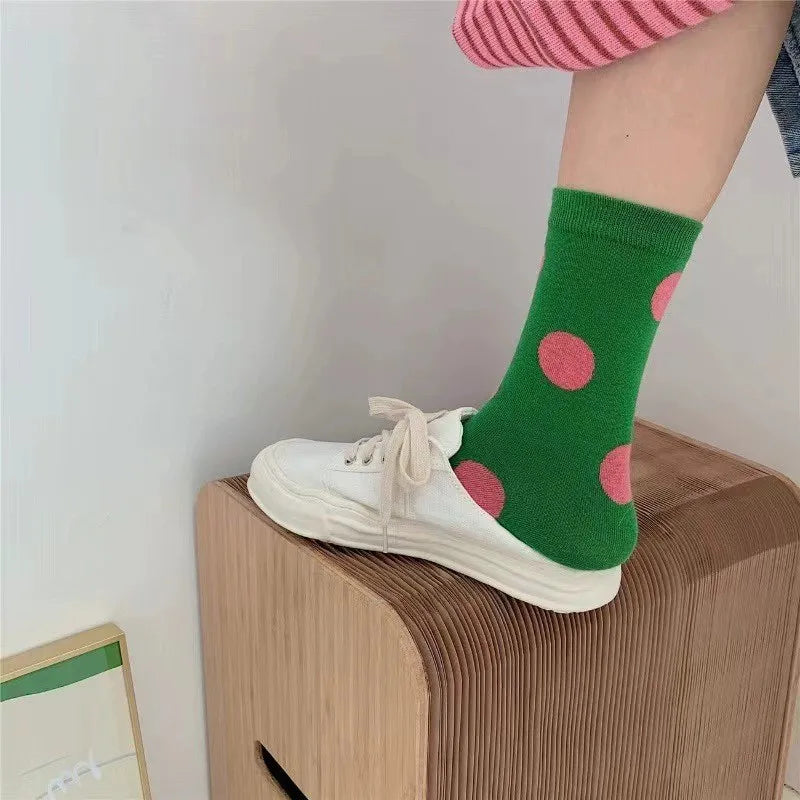 Polyester Elastane Polka Dot Mid Tube Casual Socks - 4