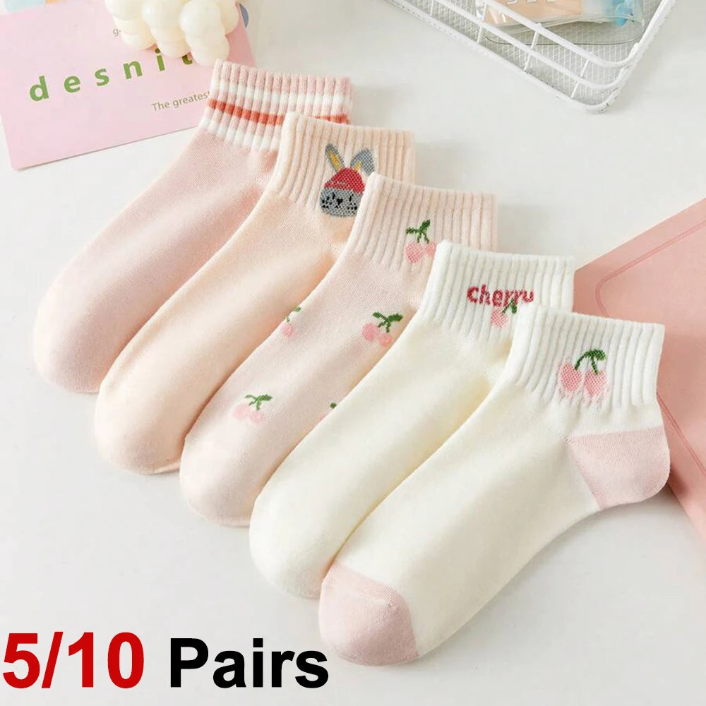 Polyester Elastane Women Low Cut Cartoon Pattern Ankle Socks - 1