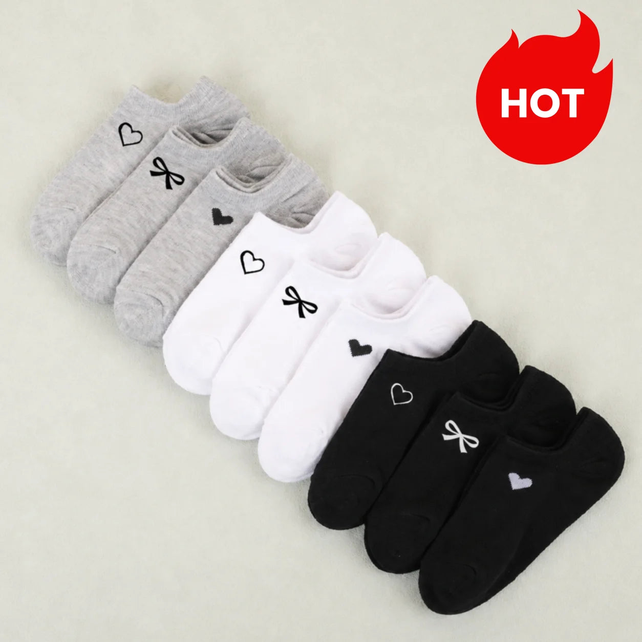 Womens Polyester Elastane Low Cut Heart Bow Ankle Socks 3 Pairs - 1