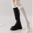 Polyester Spandex Floral Lace Hollow Knit Mid Tube Casual Socks