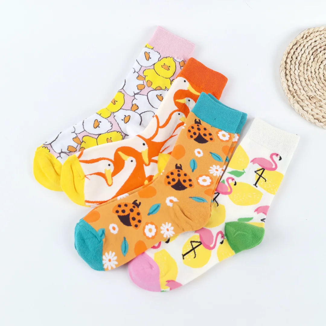 Cotton Blend Animal Pattern Mid Calf Socks for Women - 1