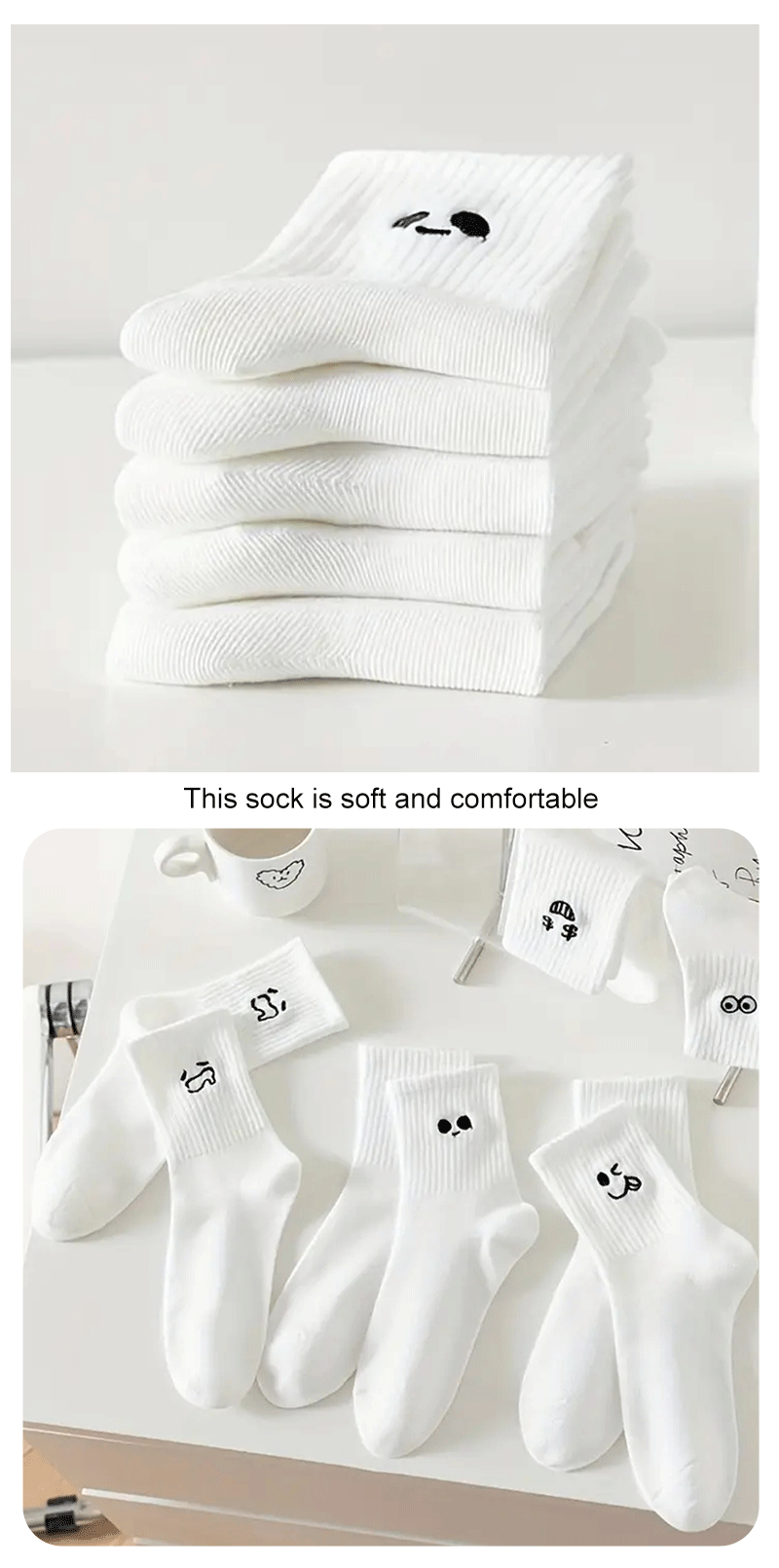 Polyester Blend Cartoon Expression Mid Tube Casual Socks - 10